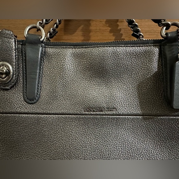 COACH MINI TURNLOCK BOROUGH BAG W/WOVEN CHAIN IN METALLIC LEATHER CROSSBODY - Picture 5 of 13